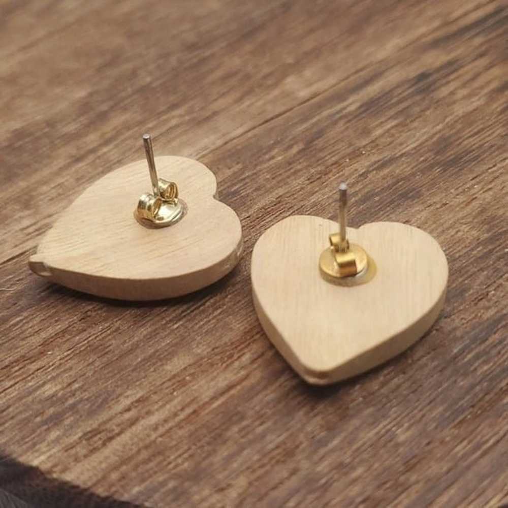 Folsy whimsical wooden heart earrings E756 - image 2