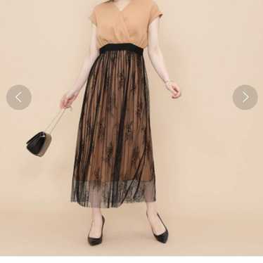 Adam Lope Beige x Black Lace Pleated Skirt Dress - image 1