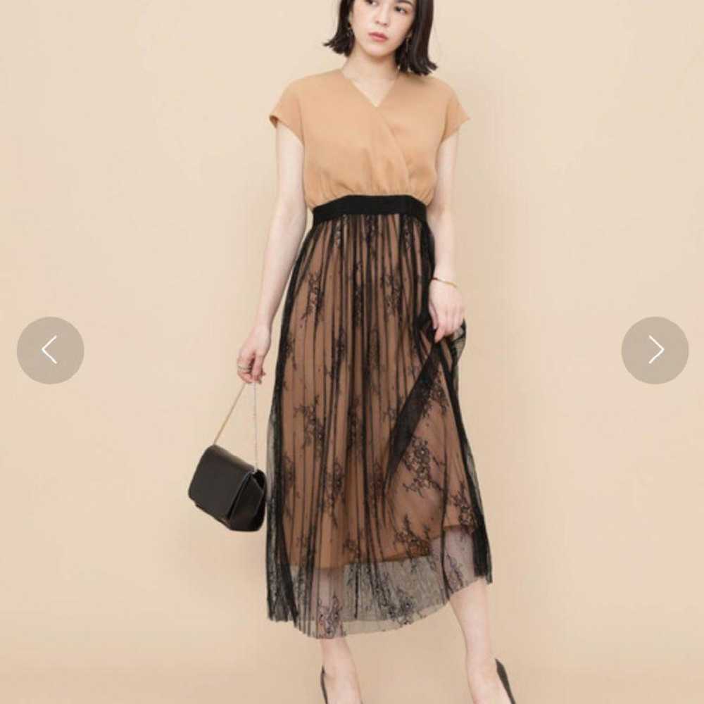 Adam Lope Beige x Black Lace Pleated Skirt Dress - image 2