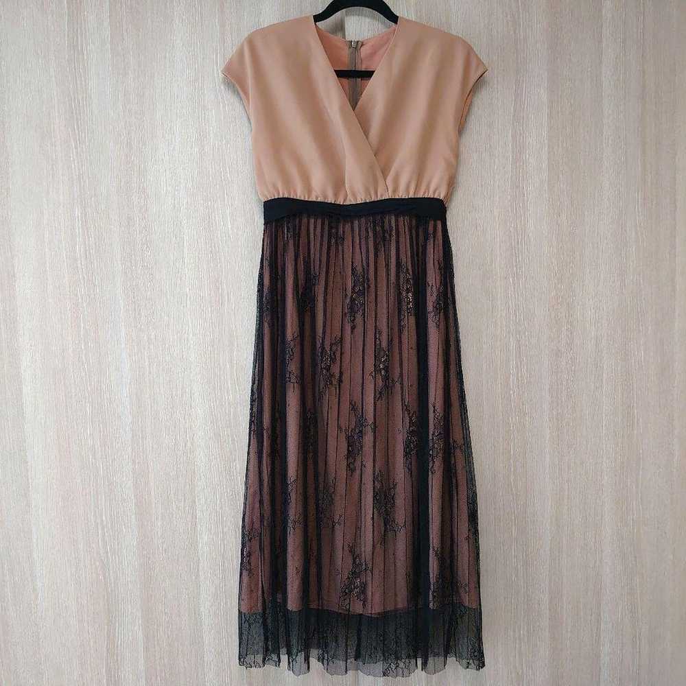 Adam Lope Beige x Black Lace Pleated Skirt Dress - image 3