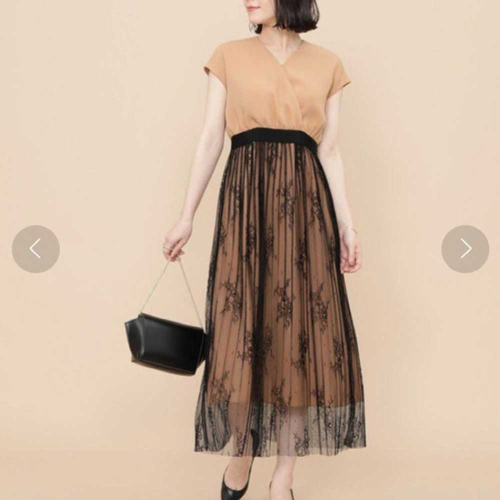 Adam Lope Beige x Black Lace Pleated Skirt Dress - image 9