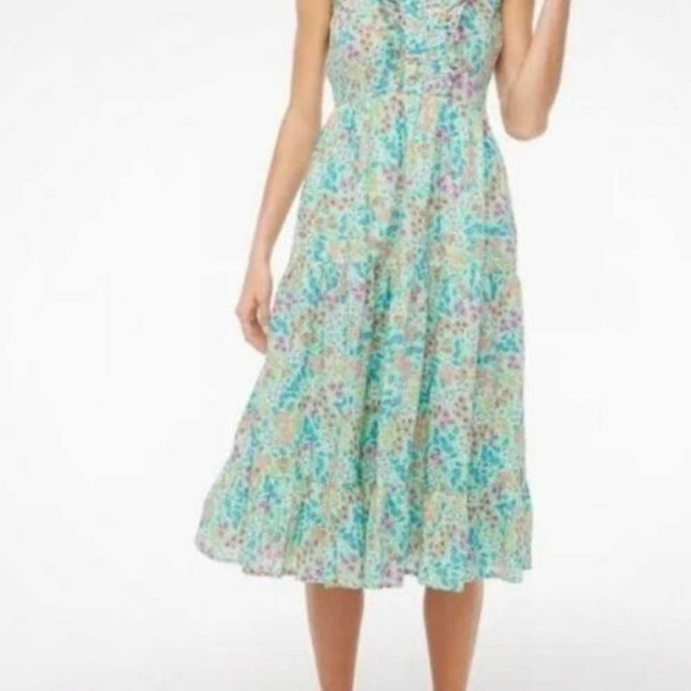 J.Crew Printed Smocked Ruffleneck Midi Dress, 10 - image 1