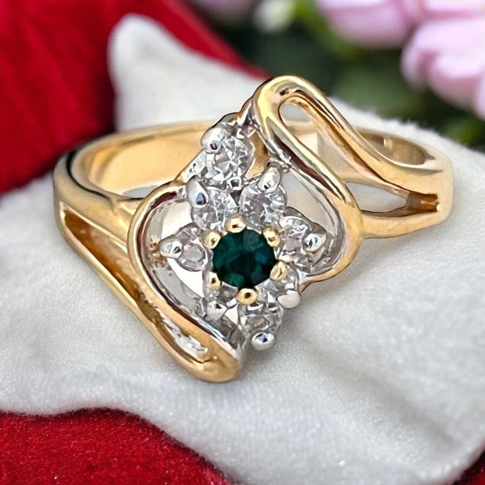 Vintage Ring Size 8 Green Austrian Crystal Accent… - image 1