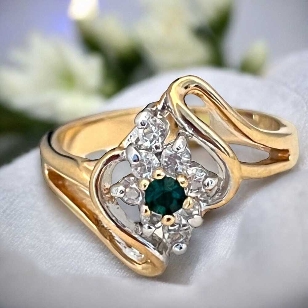 Vintage Ring Size 8 Green Austrian Crystal Accent… - image 2