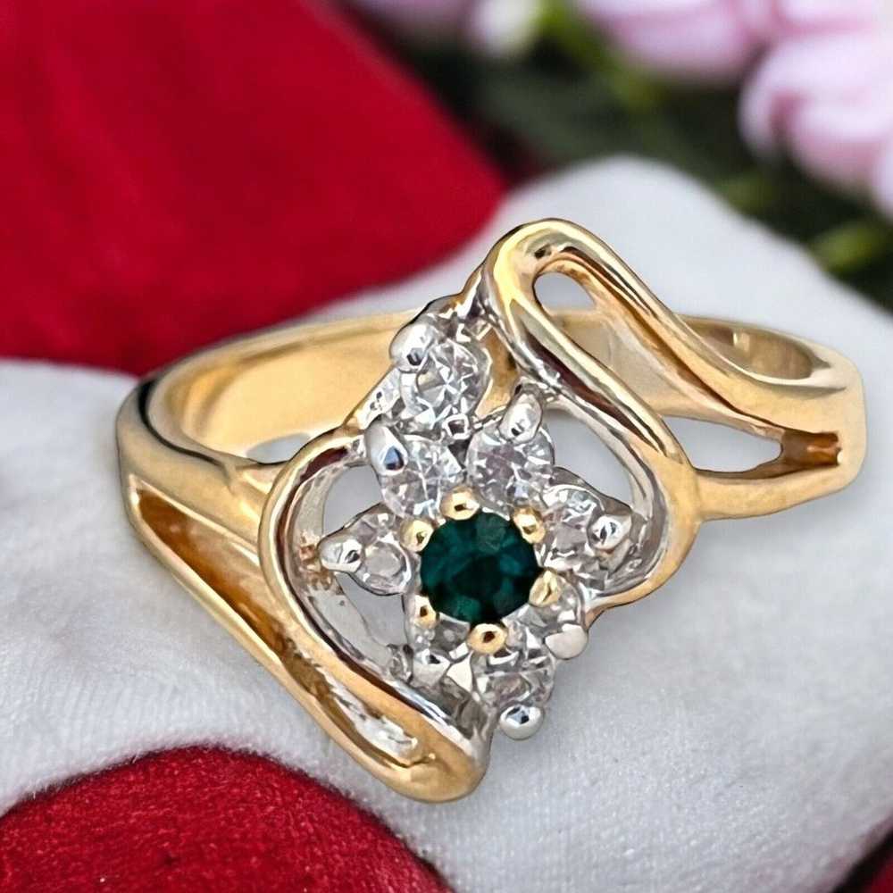 Vintage Ring Size 8 Green Austrian Crystal Accent… - image 3