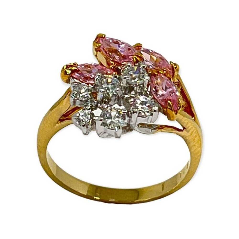 Vintage Ring Size 9 Pink & Clear CZ Cluster 14K G… - image 10