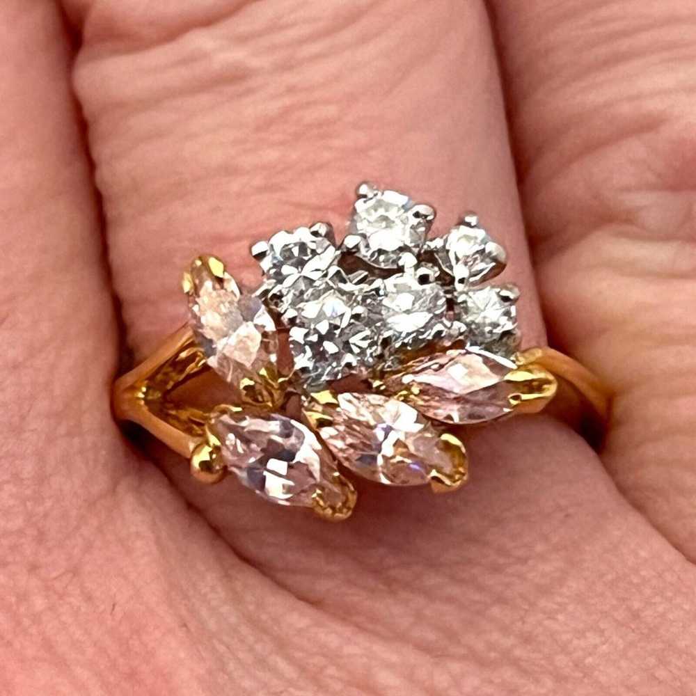 Vintage Ring Size 9 Pink & Clear CZ Cluster 14K G… - image 6