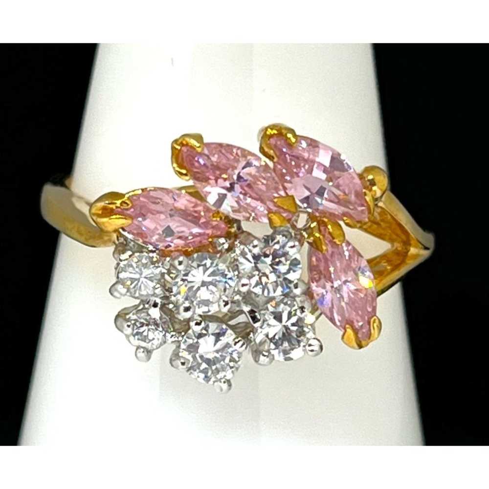 Vintage Ring Size 9 Pink & Clear CZ Cluster 14K G… - image 7