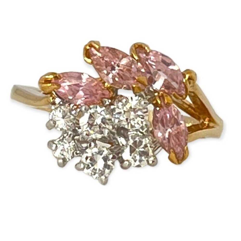 Vintage Ring Size 9 Pink & Clear CZ Cluster 14K G… - image 8