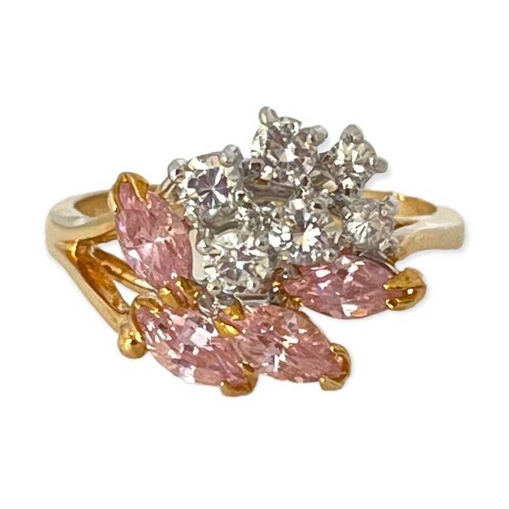 Vintage Ring Size 9 Pink & Clear CZ Cluster 14K G… - image 9