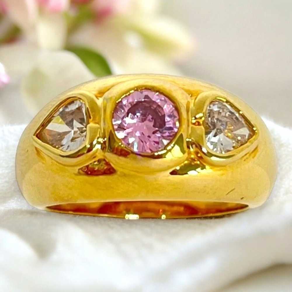 Vintage Ring Size 8 Pink & Heart Cubic Zirconia 1… - image 1