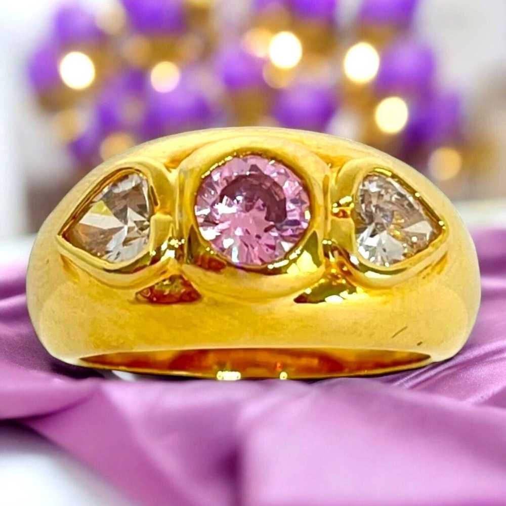 Vintage Ring Size 8 Pink & Heart Cubic Zirconia 1… - image 3