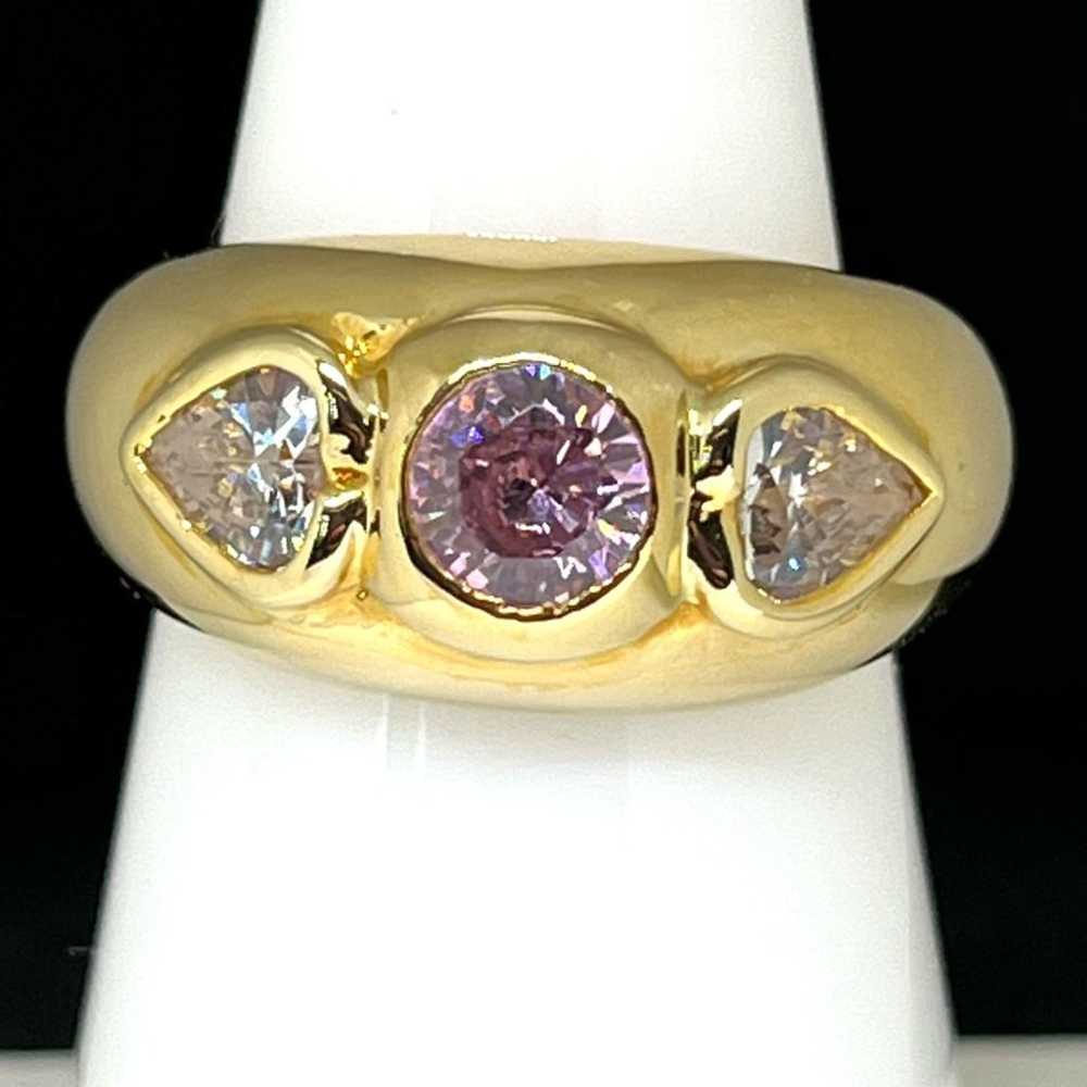 Vintage Ring Size 8 Pink & Heart Cubic Zirconia 1… - image 7