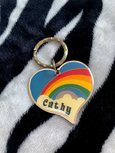 80s Rainbow Heart Name Keychain (Cathy)