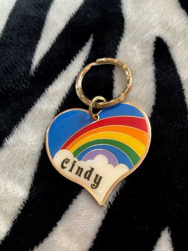 80s Rainbow Heart Name Keychain (Cindy)