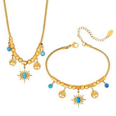 Turquoise sun & moon charm necklace & bracelet set - image 1