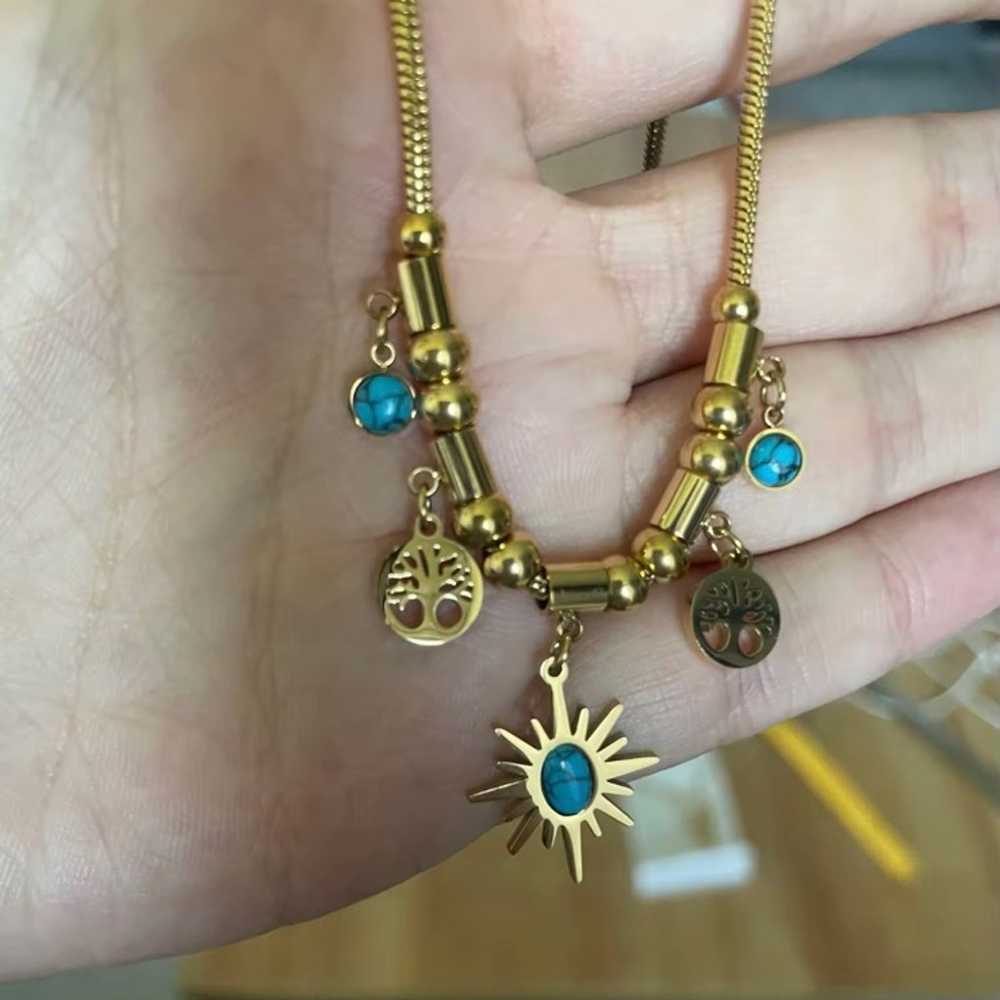 Turquoise sun & moon charm necklace & bracelet set - image 4