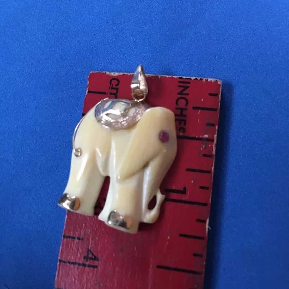 14k yellow gold accent  & bone carved elephant ar… - image 1