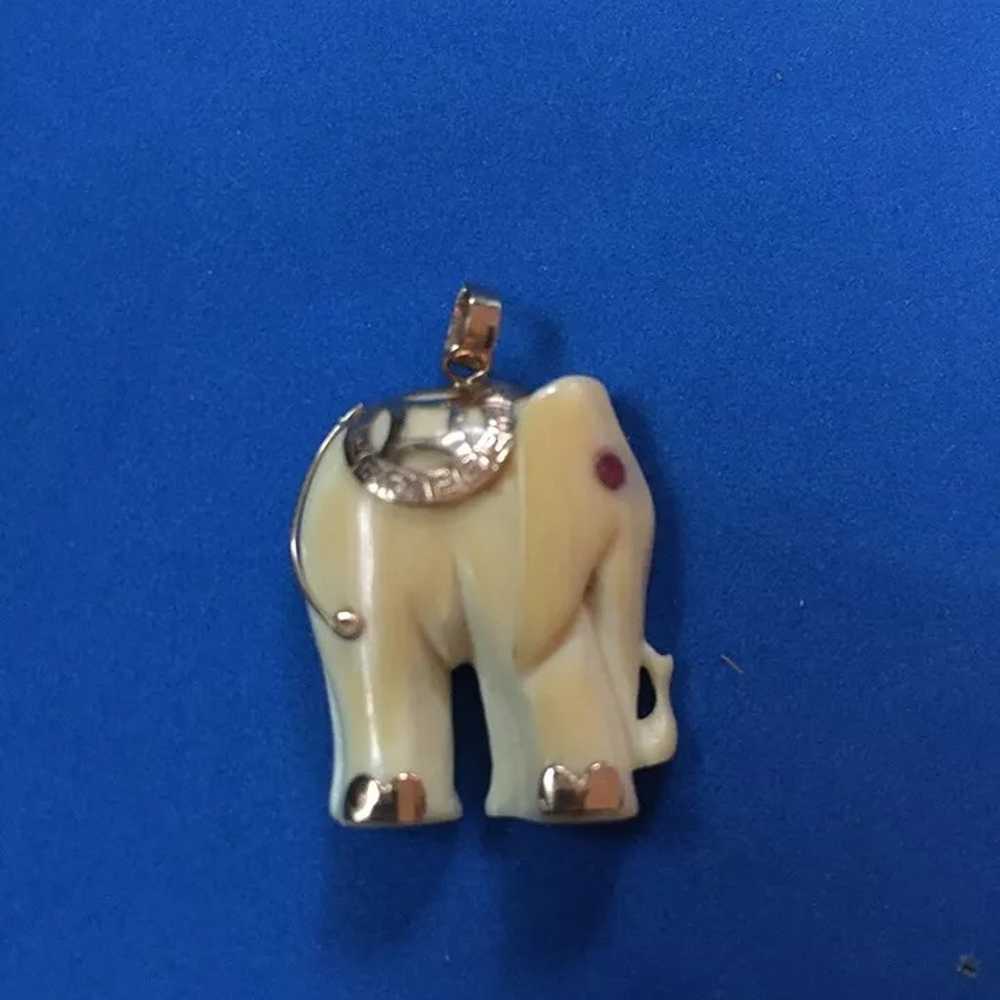 14k yellow gold accent  & bone carved elephant ar… - image 2