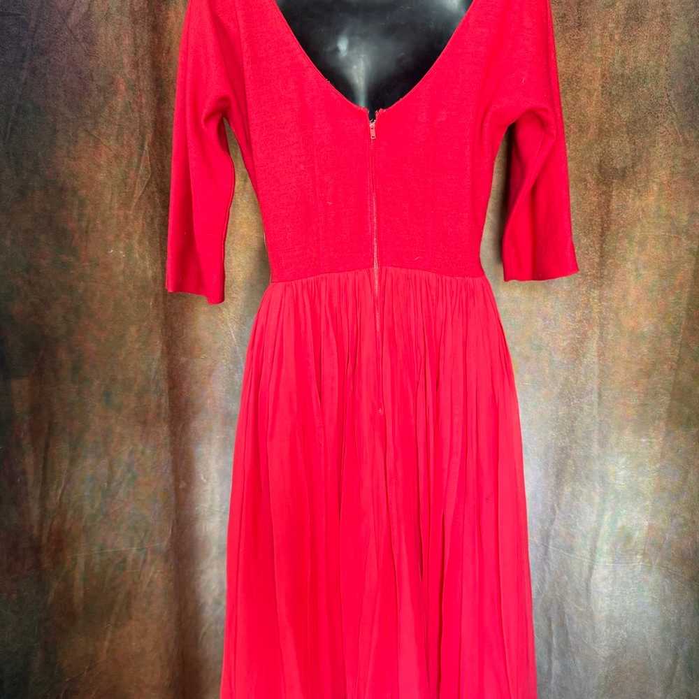 S Vintage 1950s Red Taffeta Felt Dress Beaded Bod… - image 2