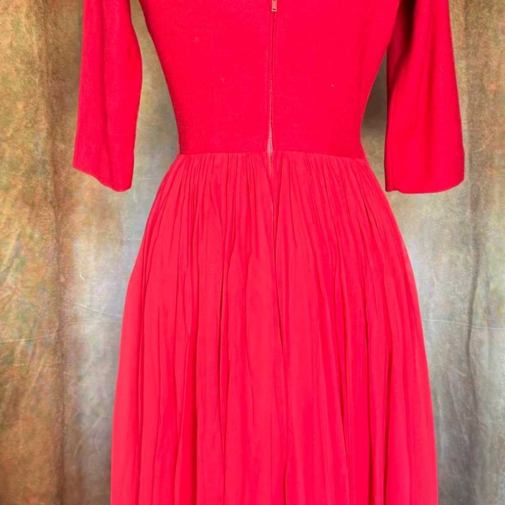 S Vintage 1950s Red Taffeta Felt Dress Beaded Bod… - image 4