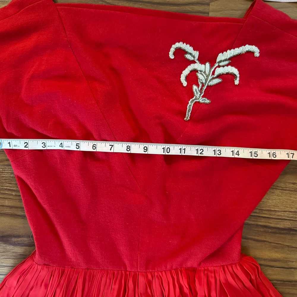 S Vintage 1950s Red Taffeta Felt Dress Beaded Bod… - image 9