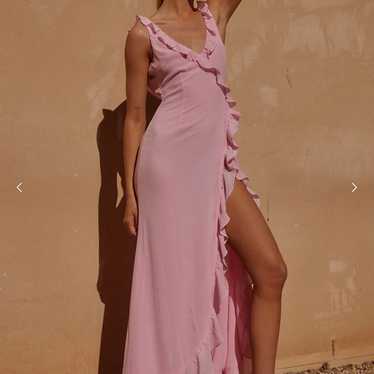 Runaway The Label Pink Maxi Dress Ruffles Slit Vn… - image 1