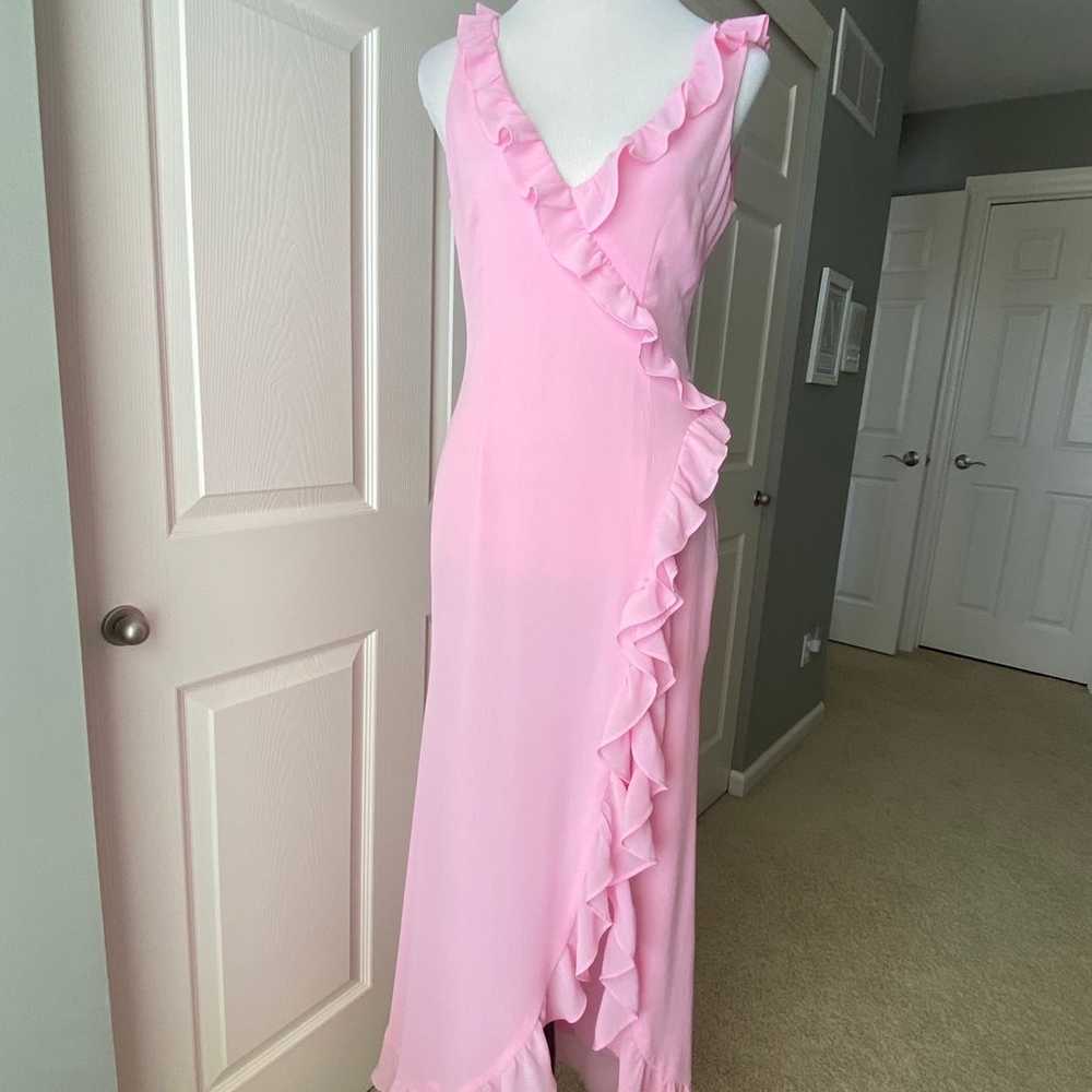 Runaway The Label Pink Maxi Dress Ruffles Slit Vn… - image 3