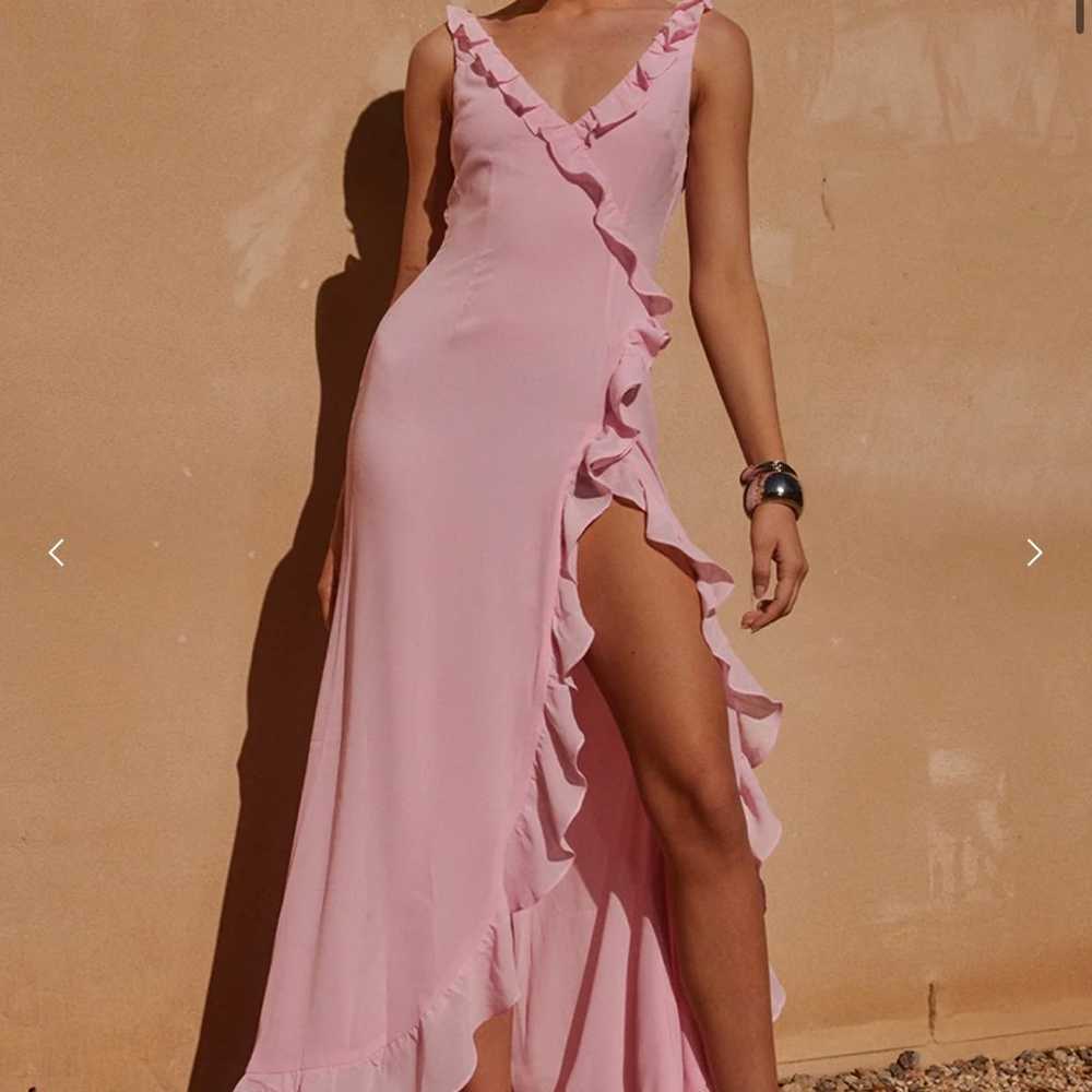 Runaway The Label Pink Maxi Dress Ruffles Slit Vn… - image 8