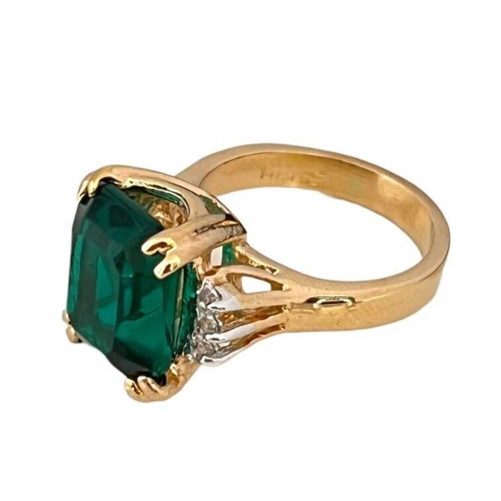 Vintage Ring Size 7 Emerald Austrian Crystal 14K … - image 10