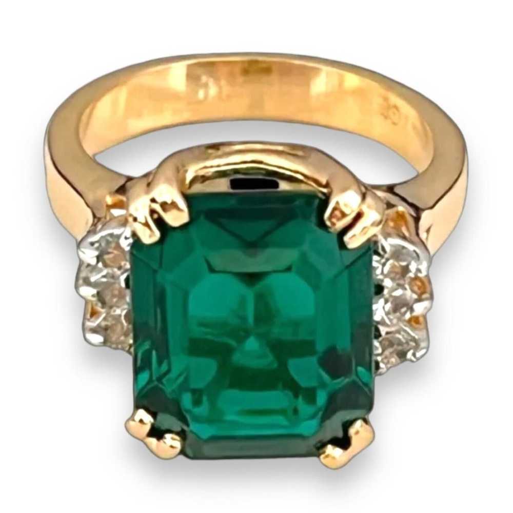 Vintage Ring Size 7 Emerald Austrian Crystal 14K … - image 11