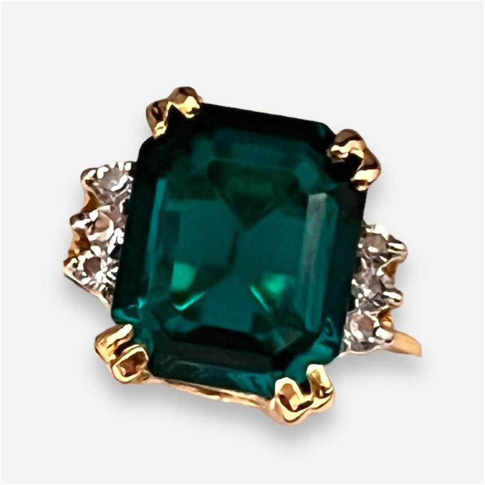 Vintage Ring Size 7 Emerald Austrian Crystal 14K … - image 2