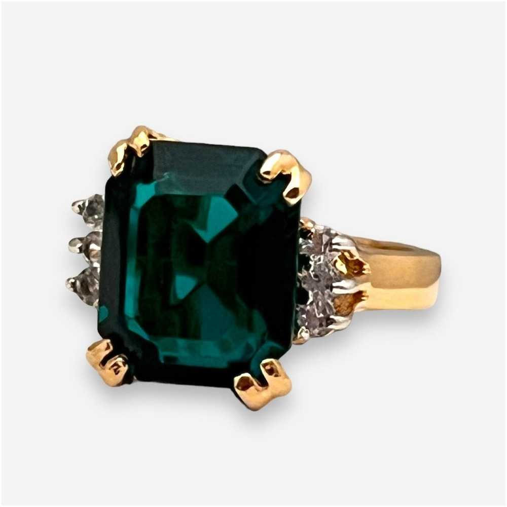 Vintage Ring Size 7 Emerald Austrian Crystal 14K … - image 4