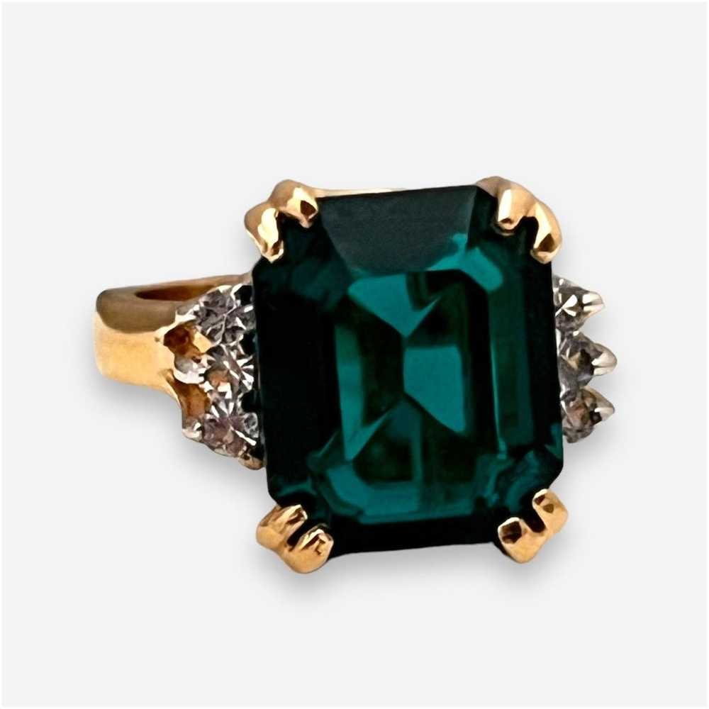 Vintage Ring Size 7 Emerald Austrian Crystal 14K … - image 5