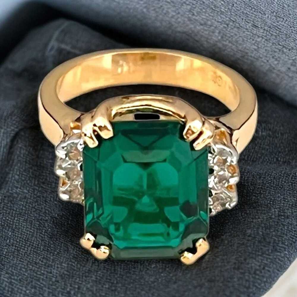 Vintage Ring Size 7 Emerald Austrian Crystal 14K … - image 6