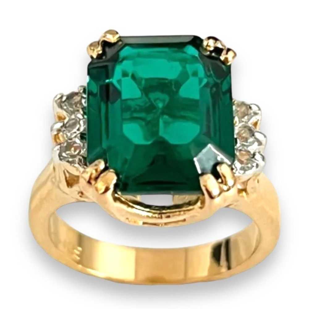 Vintage Ring Size 7 Emerald Austrian Crystal 14K … - image 7