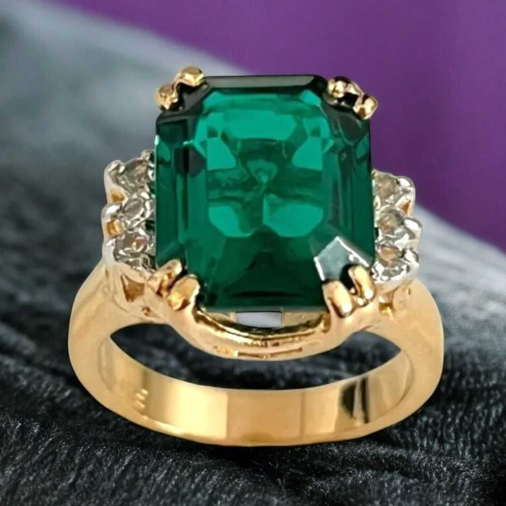 Vintage Ring Size 7 Emerald Austrian Crystal 14K … - image 8