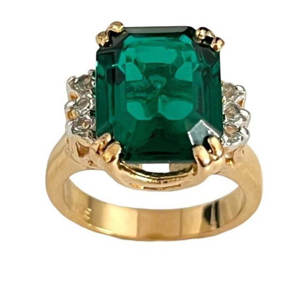 Vintage Ring Size 7 Emerald Austrian Crystal 14K … - image 9