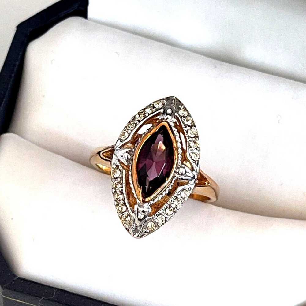 Vintage Ring Size 7 Amethyst Austrian Crystal 18K… - image 10