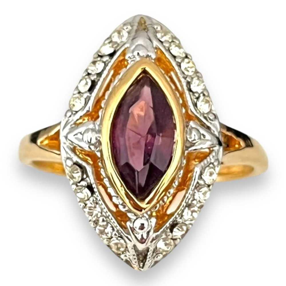 Vintage Ring Size 7 Amethyst Austrian Crystal 18K… - image 11