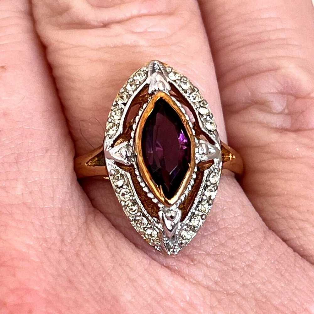 Vintage Ring Size 7 Amethyst Austrian Crystal 18K… - image 12