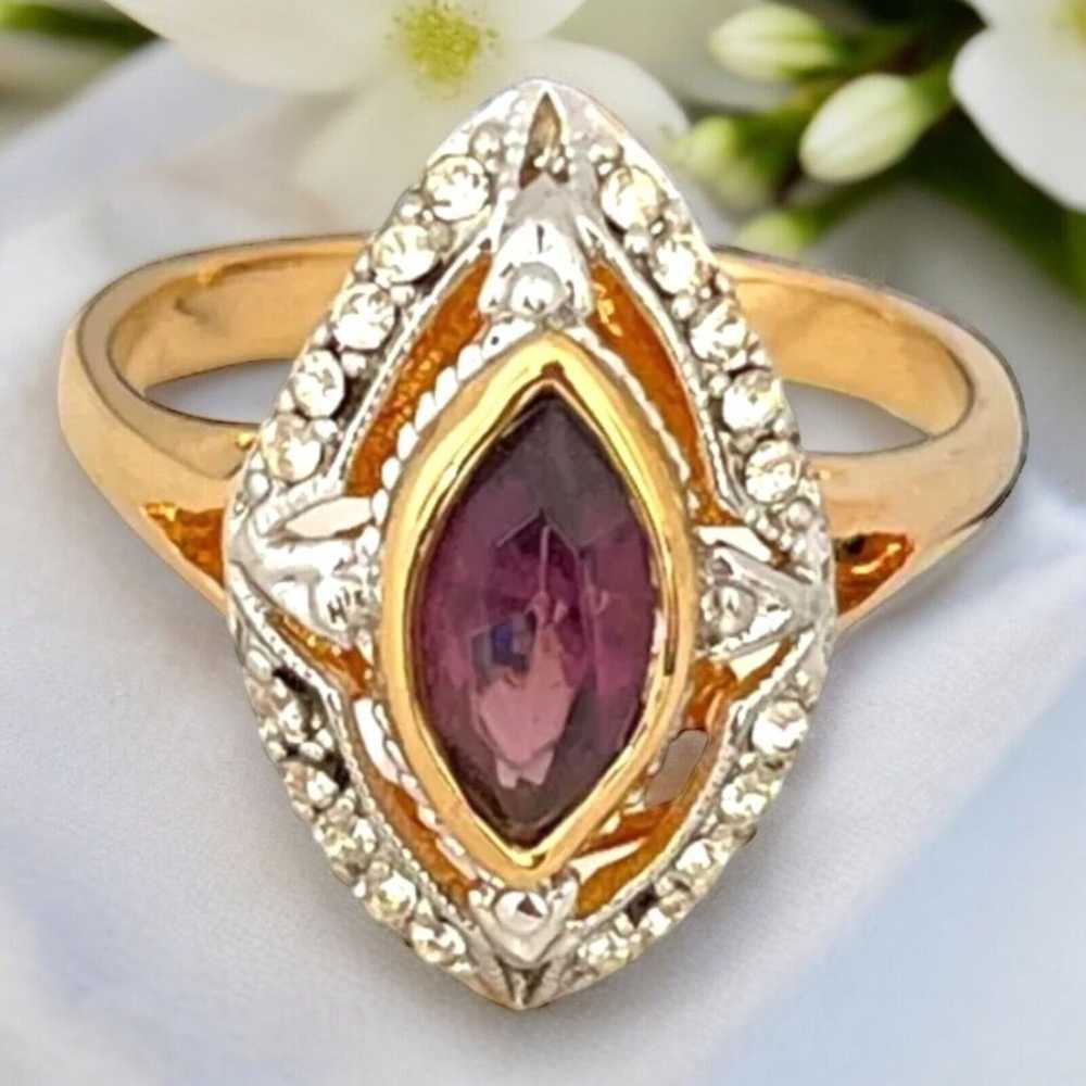 Vintage Ring Size 7 Amethyst Austrian Crystal 18K… - image 1