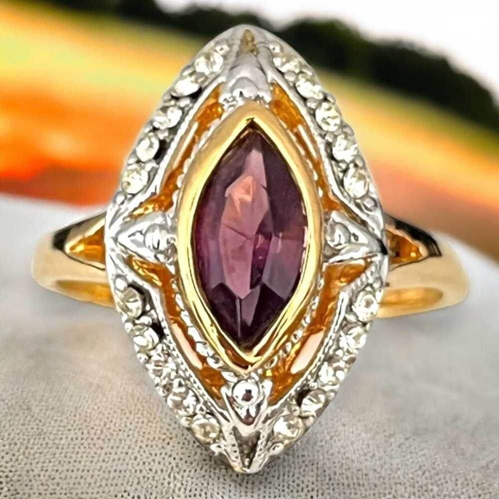 Vintage Ring Size 7 Amethyst Austrian Crystal 18K… - image 2