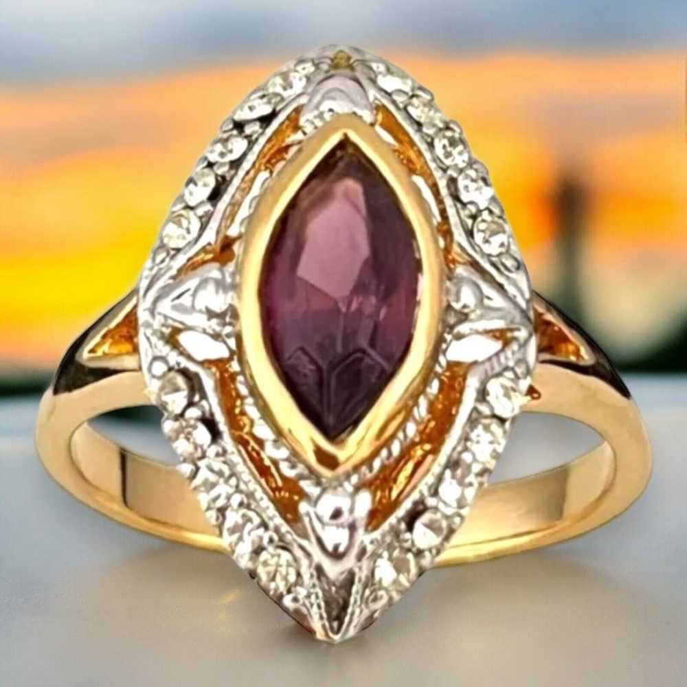 Vintage Ring Size 7 Amethyst Austrian Crystal 18K… - image 3