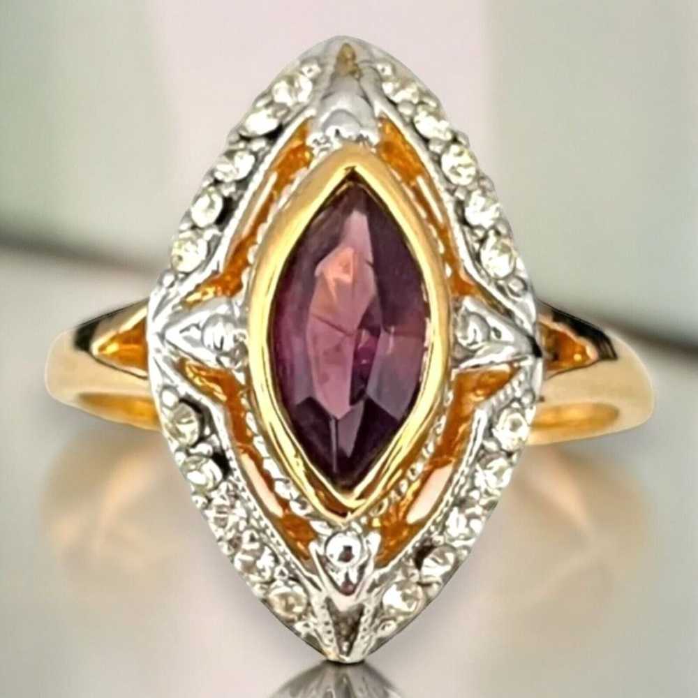 Vintage Ring Size 7 Amethyst Austrian Crystal 18K… - image 4