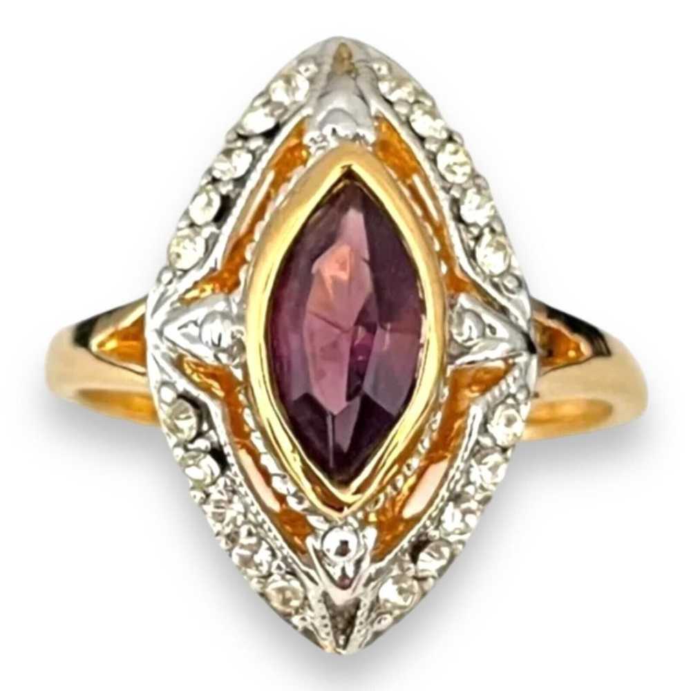 Vintage Ring Size 7 Amethyst Austrian Crystal 18K… - image 5