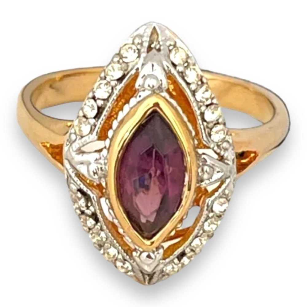 Vintage Ring Size 7 Amethyst Austrian Crystal 18K… - image 8