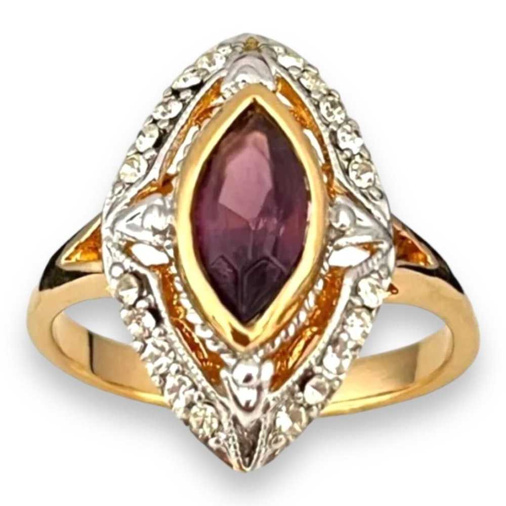 Vintage Ring Size 7 Amethyst Austrian Crystal 18K… - image 9