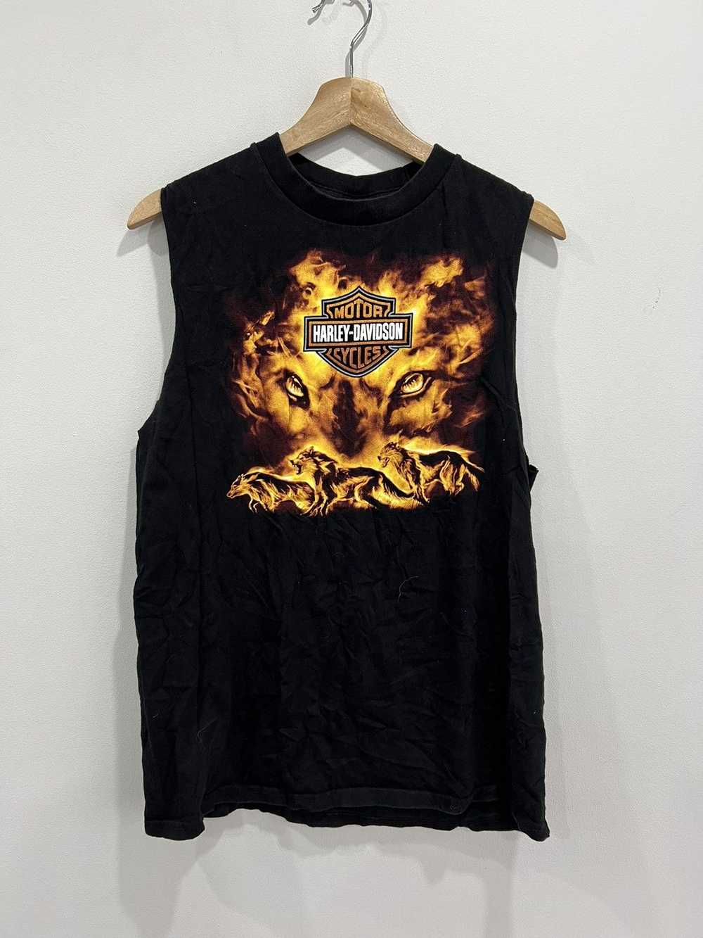 Vtg Harley Davidson Fire Flames Sleeveless Shirt … - image 1