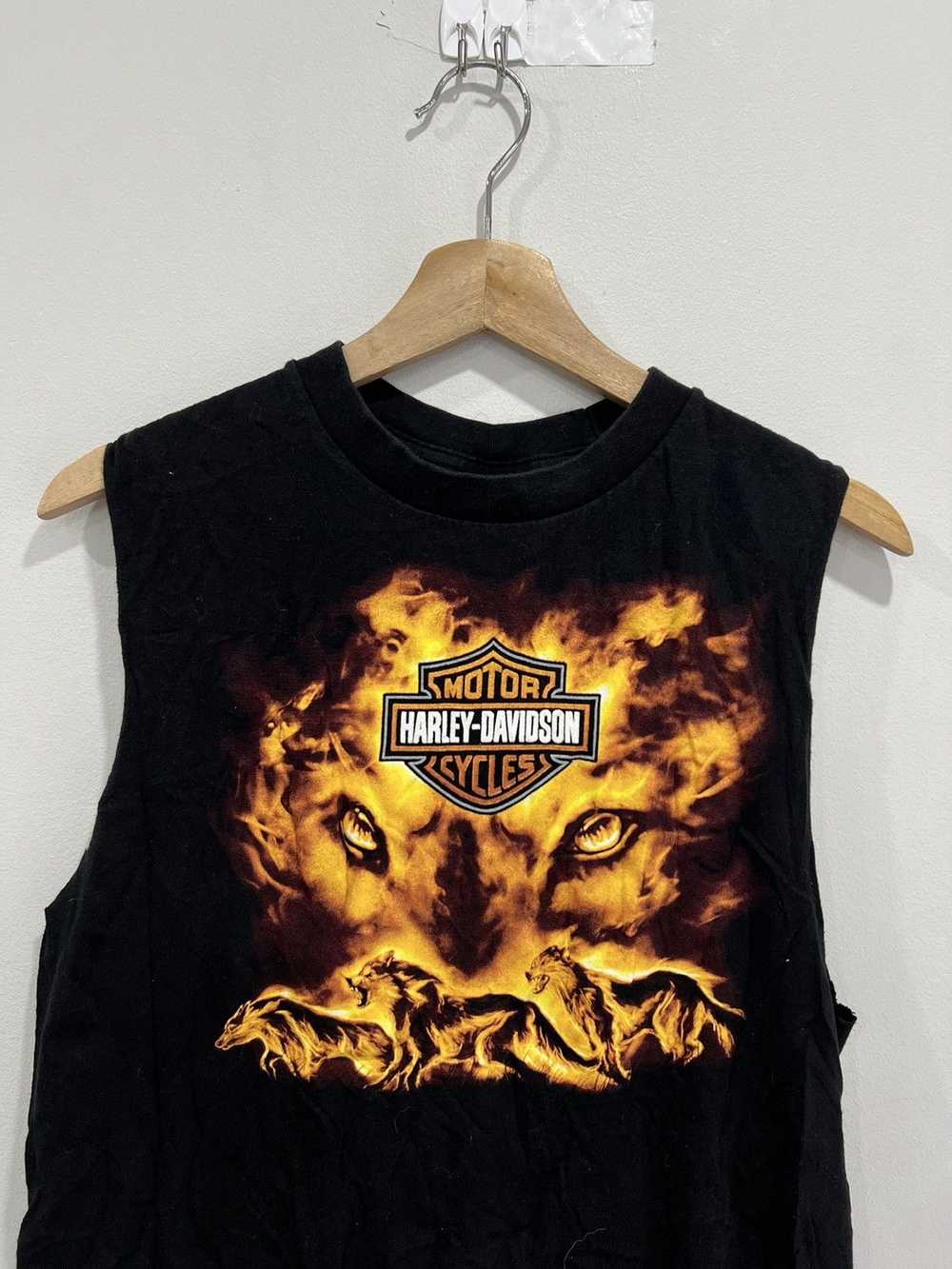 Vtg Harley Davidson Fire Flames Sleeveless Shirt … - image 2